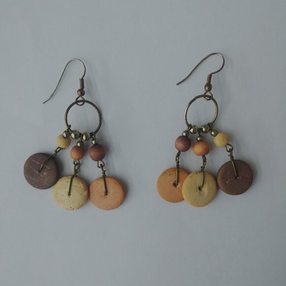 4/$20 Multi tone brown and bronze wood dangle earrings - Picture 3 of 8
